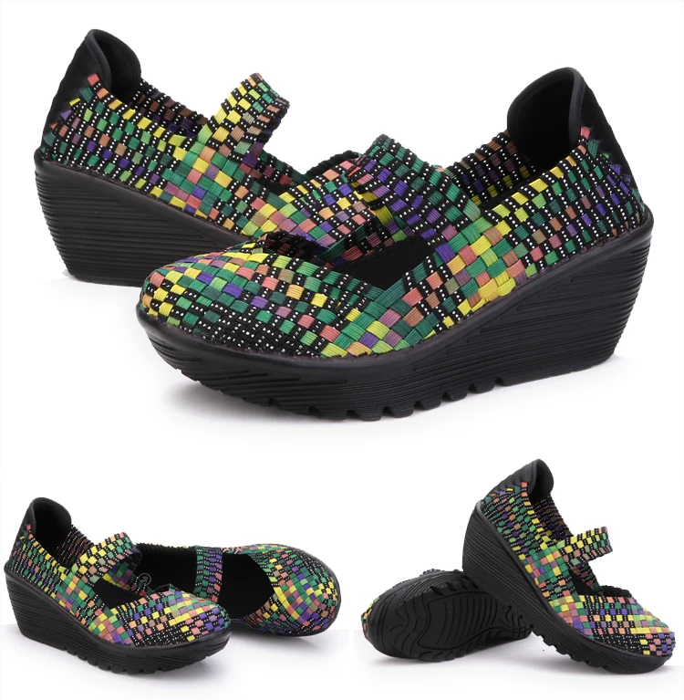 BeckyWalk/весенние женские босоножки; обувь на платформе; женская летняя тканая обувь; туфли на плоской танкетке; Женская разноцветная обувь; WSH2898