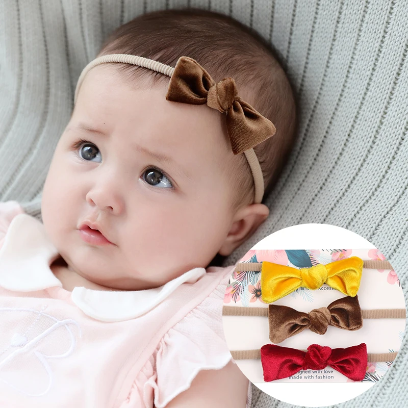 

Baby Velvet Bow Headbands Children Head Bandage Elastic Hair Bands Girls Headwear Kids Accessories Hair Ties Turbante 3 Colors