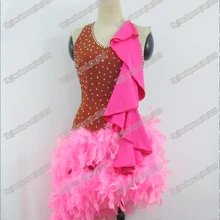 Латинский танец, танцы Вальс Танго платье, куриное перо новое конкурентное латинское платье со стразами chacha, сальса танец, бальное платье