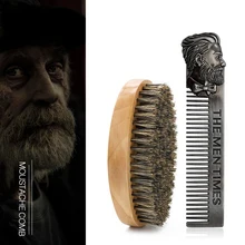 Cesto Для мужчин 2 шт./компл. натуральный кабан щетины волос бритья бороды гребень кисти набор Нержавеющая сталь Для мужчин расческа древесина для ухода за усами набор кистей