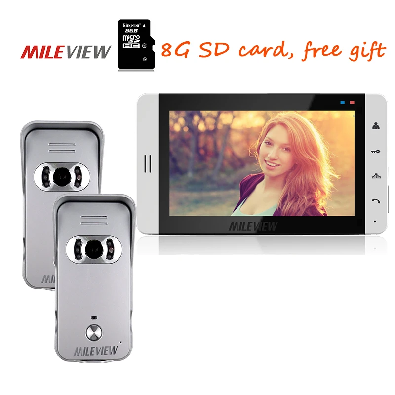 

Wholesale 7 inch TFT Video Intercom Door Phone Recording Video Screen Kit / Set + 2 Night Vision Outdoor Camera Free Shipping
