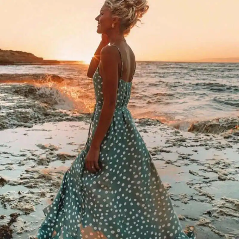 Summer Womens Boho Maxi Dress Lady Beach Dress Sundress Evening Pcocktailarty Flower Print Summer Hot Female