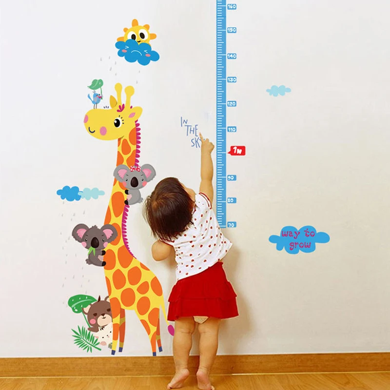 

Kids hoogte grafiek muursticke Wall Sticker DIY home Decoration Kids room interieur giraf height Ruler animal stickers Decals