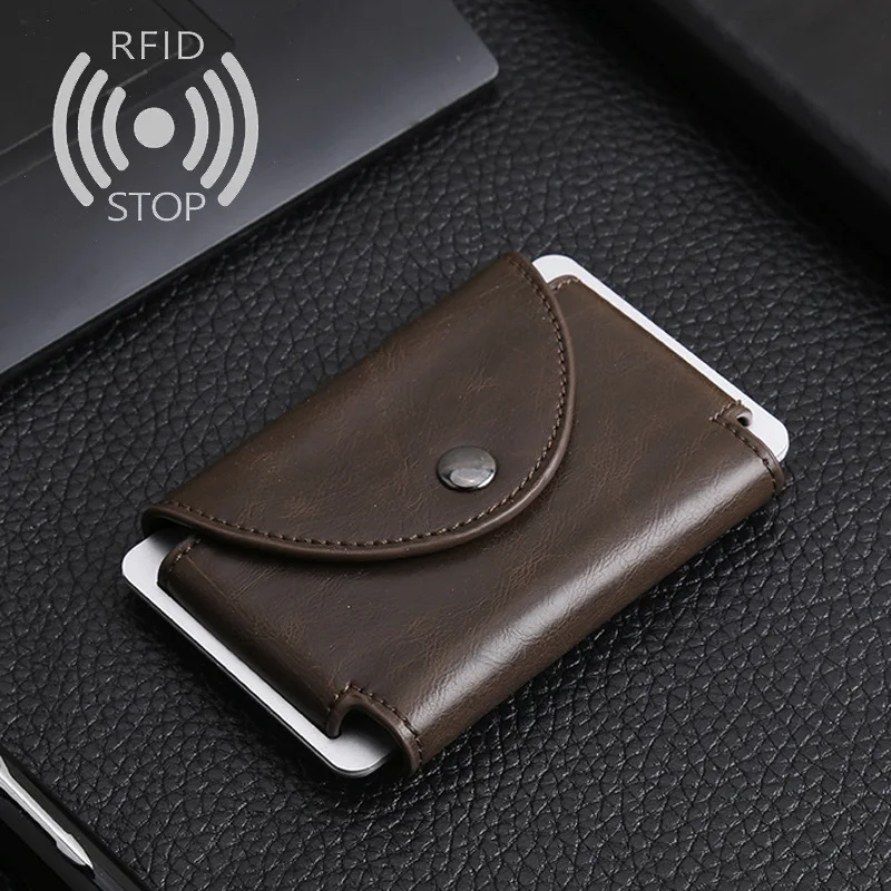 RFID главный путешествия мини бумажник держатель для карт из металла crazy horse кожа PU кредитной карты держатель Porte заказе id держатель для карт