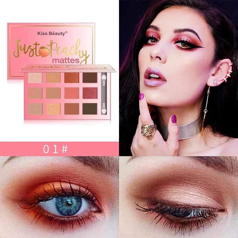 

Kiss Beauty Peach Mermaid Matte Eyeshadow Palette Make Up 12 Colors Waterproof Long Lasting Pink Cherry Pumpkin Eye Shadow KB012