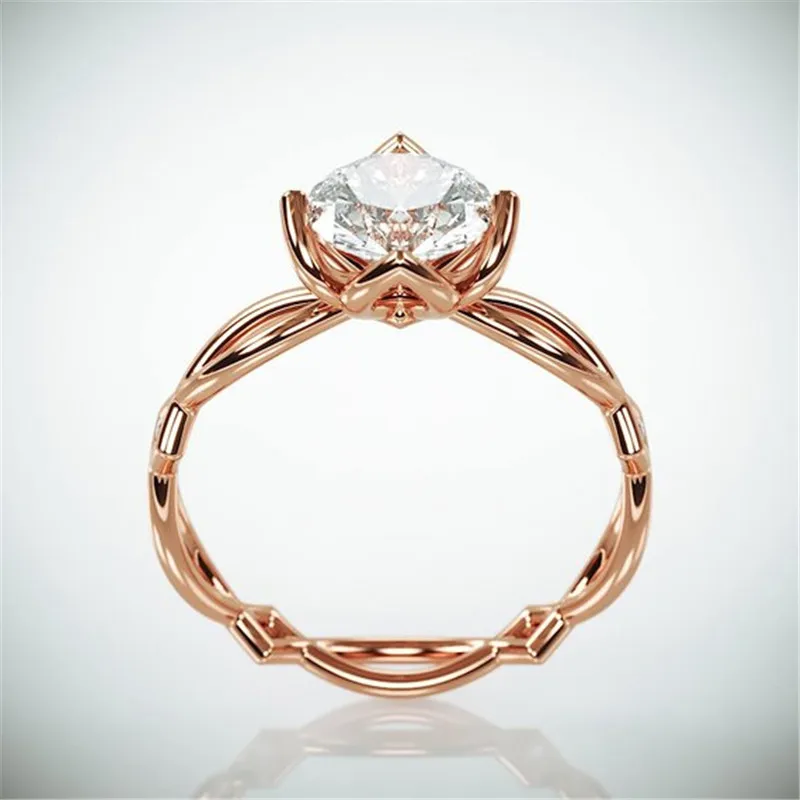 

ROMAD Lotu Rings for Women Enagaement Finger Ring Rose Gold Color Wedding Ring for Bridal AAA White CZ Fashion Ring R4