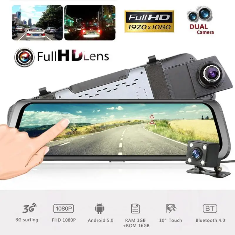 

10inch Dual Lens Car Rearview Mirror BT WiFi Android DVR Camera GPS Navigator Universal Backup Reverse Parking Camera Promotion