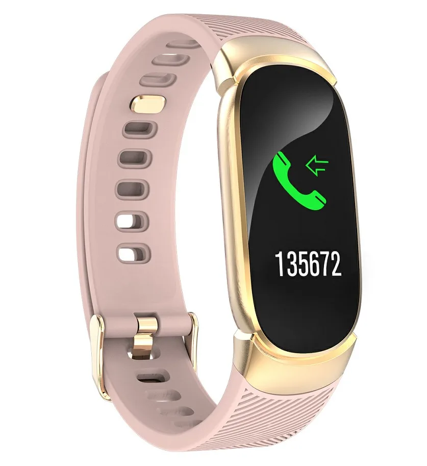 QW16 Smart Bracelet Men Women Heart Rate Monitor Waterproof Fitness Tracker Bluetooth Sport Watch Wristband For Android IOS - Цвет: pink with gold