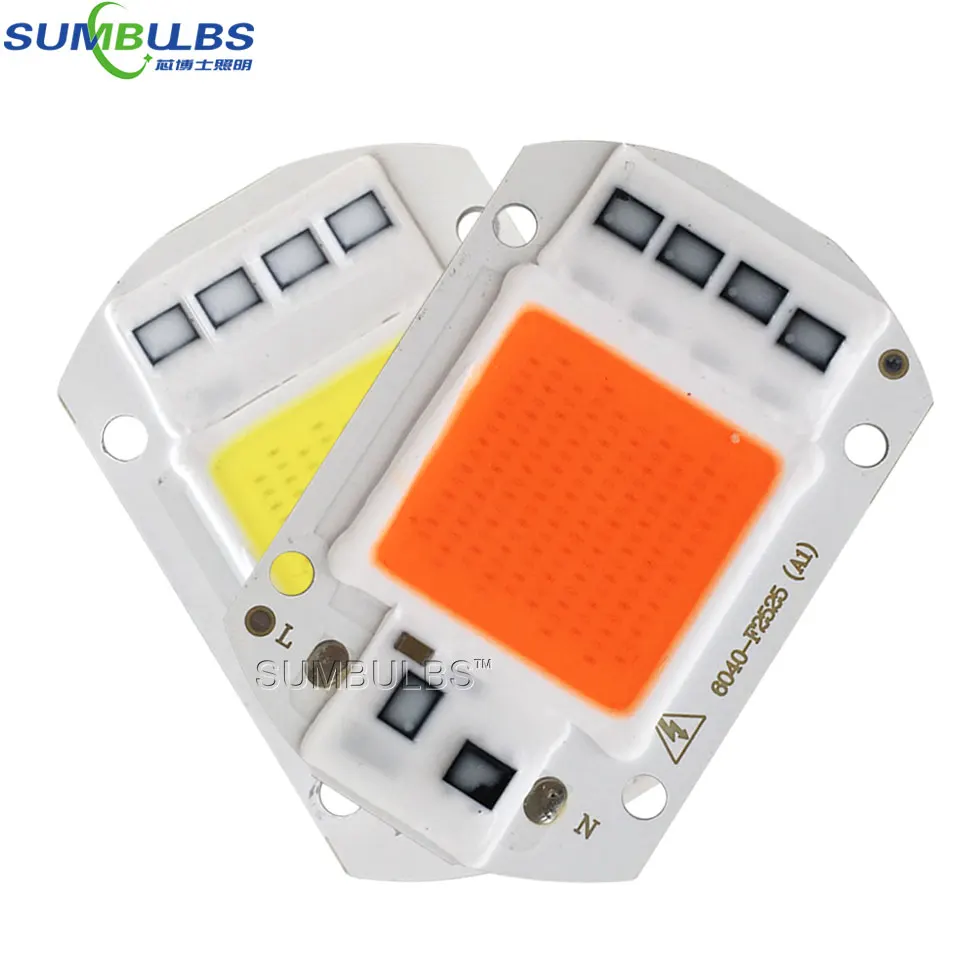 

Sumbulbs 20W 30W 50W Smart IC 110V 220V AC COB LED Light Source Plant Grow LED Light Chip On Board Warm Cold White Red Lamp Bulb