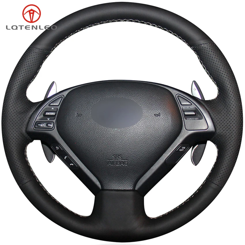 

LQTENLEO Black Artificial Leather Car Steering Wheel Cover For Infiniti G G25 G35 G37 EX EX35 EX30 EX37 Q Q40 Q60 QX50 2014-2018