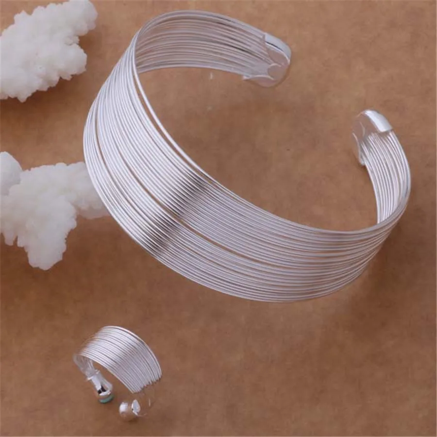 

High quality silver color jewelry trend noble women lady classic bracelet bangle ring jewelry set sweet style B023