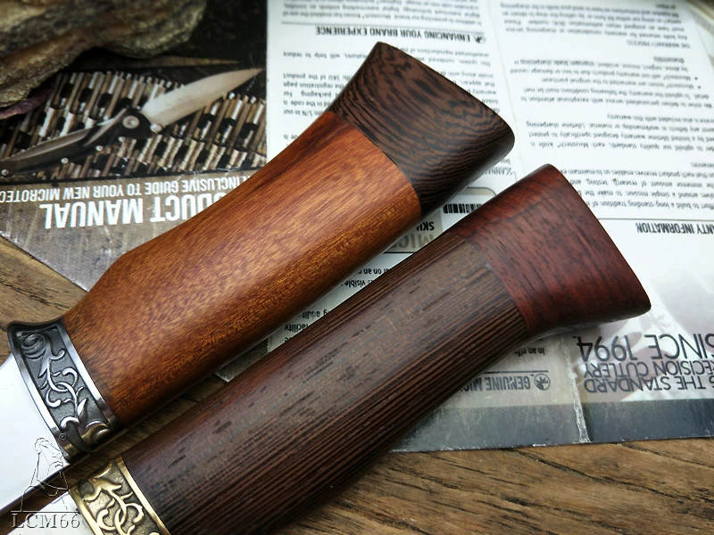 LCM66 Hunting knife retro Tactical Small Fixed Knives,Copper head+solid wood handle Survival Knife,Camping Rescue Portable knife