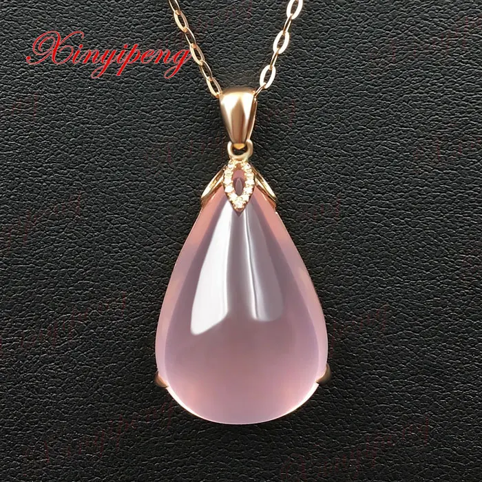 

18 k rose gold with 100% natural Rose Quartz pendant pink contracted and delicate Fine jewelry With diamond