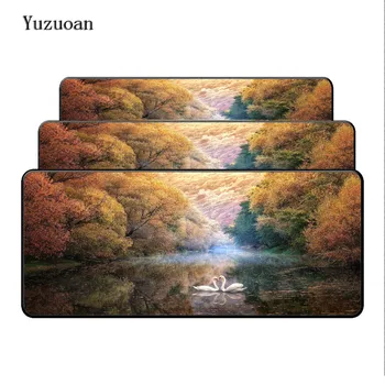 

Yuzuoan 900*400*3mm Free Shipping Beautiful Tree Scenery Notbook Computer Large Overlock Mousepad Gaming Laptop Table Cup Mat