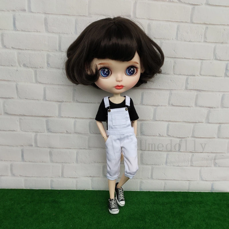 1 шт. футболка/укороченные комбинезоны для Blyth, Azone, ob24, ob27, Licca, Barbies, Momoko, 1/6 BJD куклы нагрудник брюки одежда аксессуары