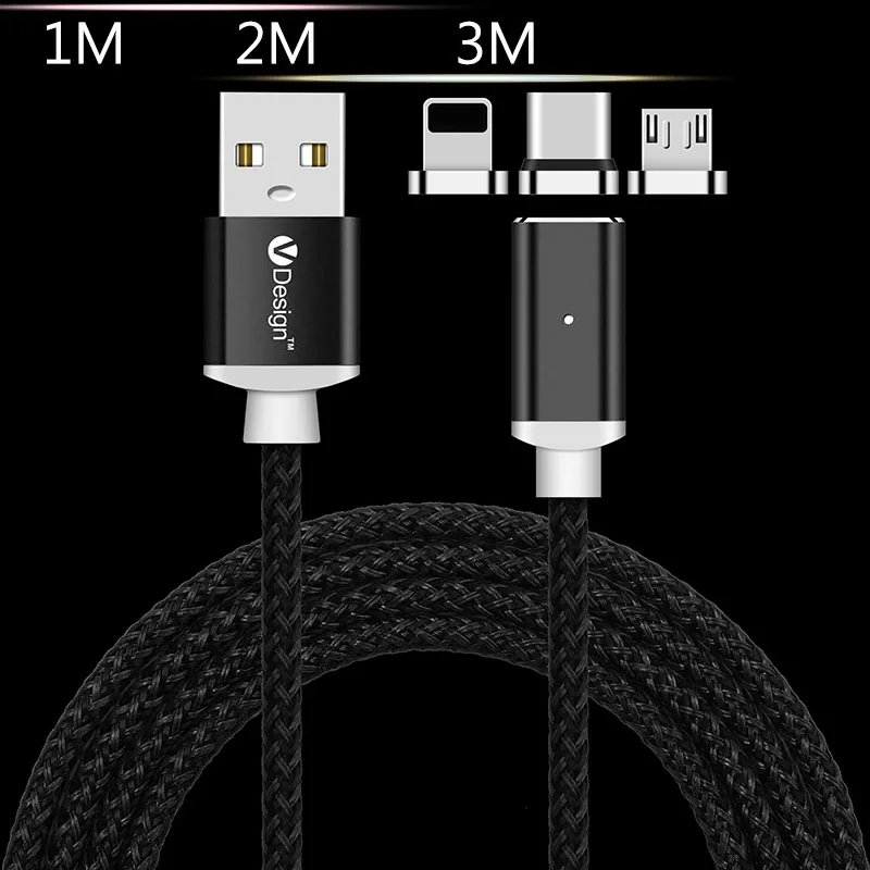 1 м/2 м/3 м 5 В/2,4 А usb type C/Micro USB/IOS Магнитный кабель USB-C быстрой зарядки Кабель-адаптер для iPhone 8 7 для samsung S9 S8