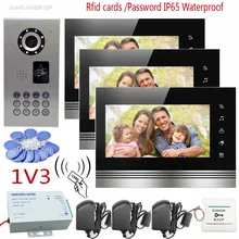 Touch Keys Video Door Phone Intercom Support IP65 Waterproof Home Securitry CCD Camera 7″ Color 3 Screens Support Rfid/Password