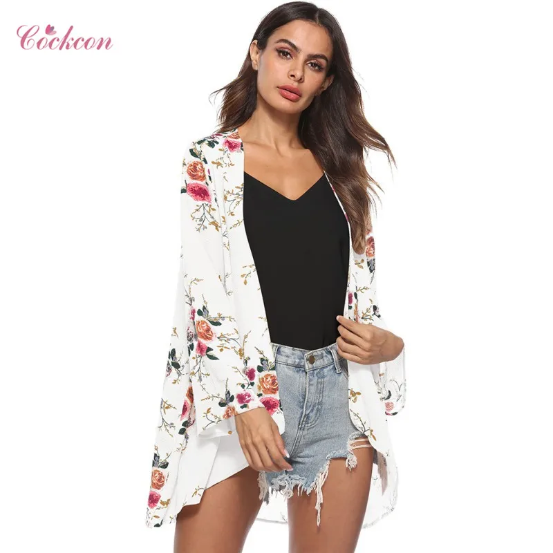 Beach Chiffon cover ups coat blouse Floral printing bathing sexy top