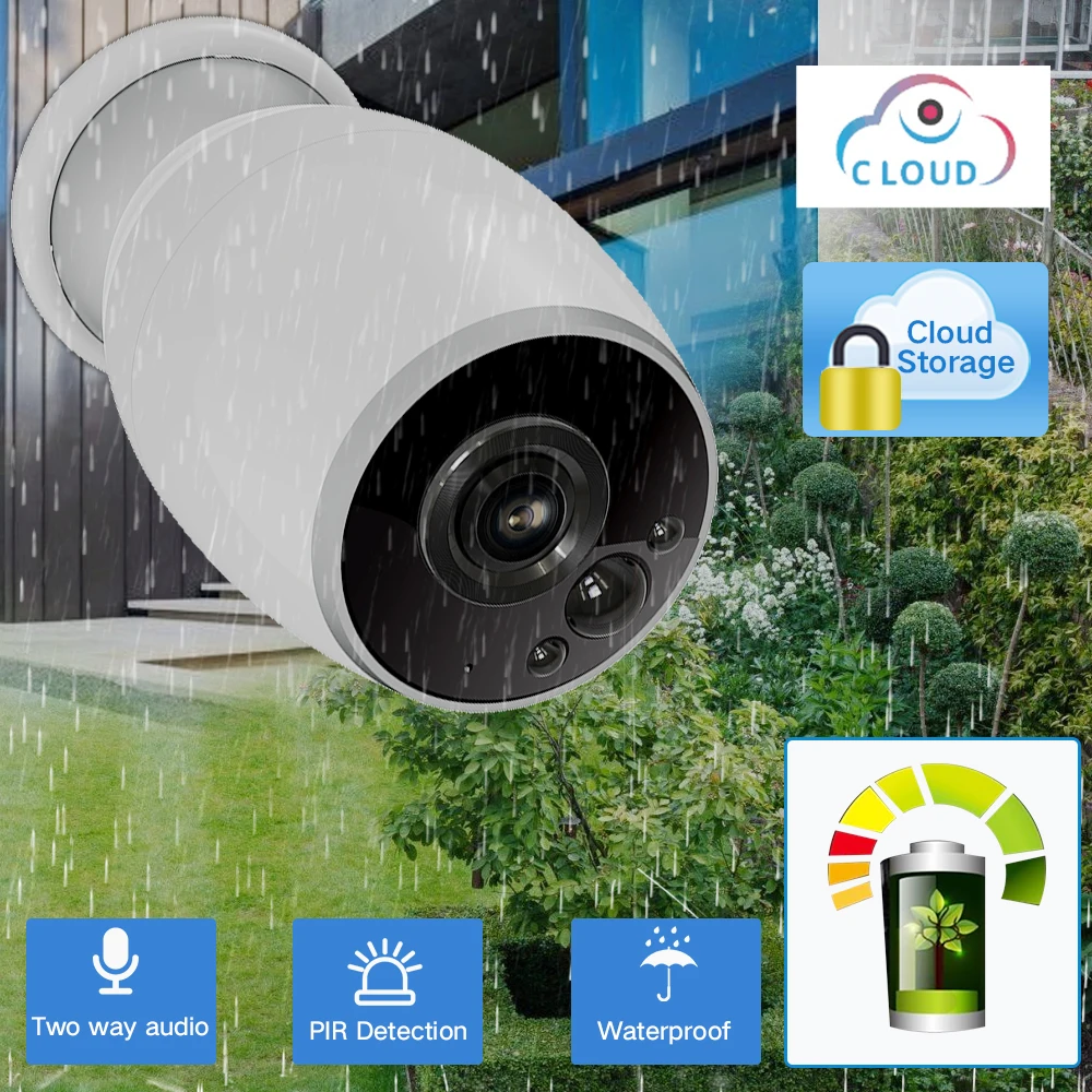 

SDETER Rechargeable Battery Powered Wifi Camera IP 720P Outdoor Weatherproof IP64 CCTV Security Camera Two Way Audio PIR Sensor