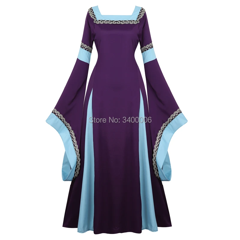 

Medieval Dress Cosplay Costumes Renaissance Costume Vintage Floor Length Irish Over Long Dresses Women's Halloween Party blue