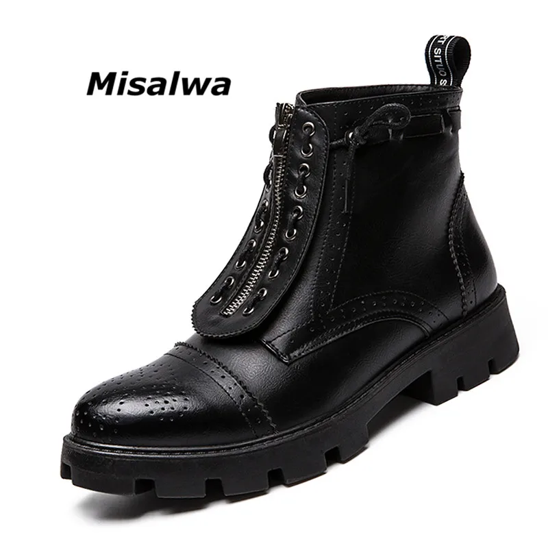 

Misalwa 2019 Luxury Retro Men's Rubber Ankle Boot Leather Metal Zipper Autumn Work Boot Adult Personality Man Christmas Footwear