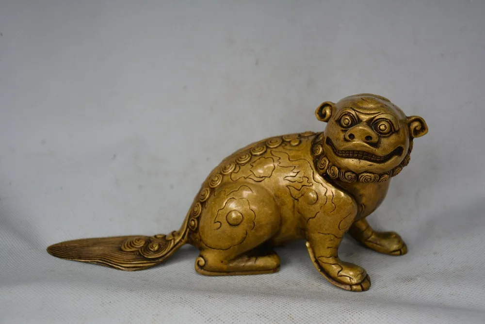 Rare Old Tibet brass beast statue / sculpture, good arving, best