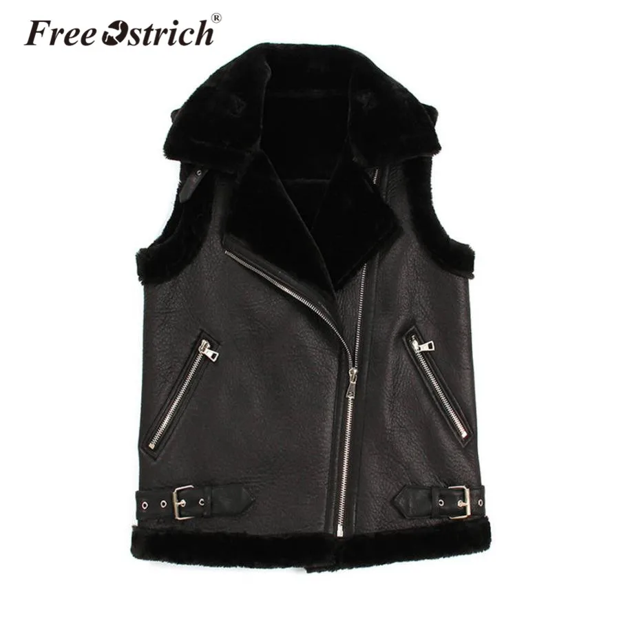 Free Ostrich Jacket PU Leather Coats Solid Wide waisted