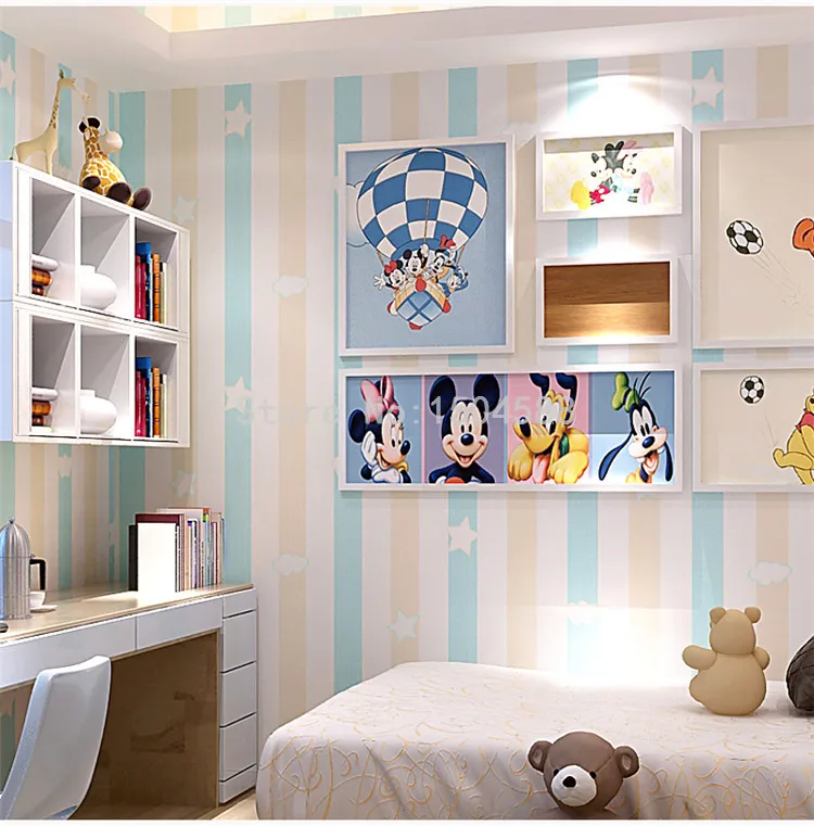 Детская комната нетканые обои 3D синий розовый вертикальная полоса обои рулоны мальчик и девочка Спальня Мультфильм Papel де Parede