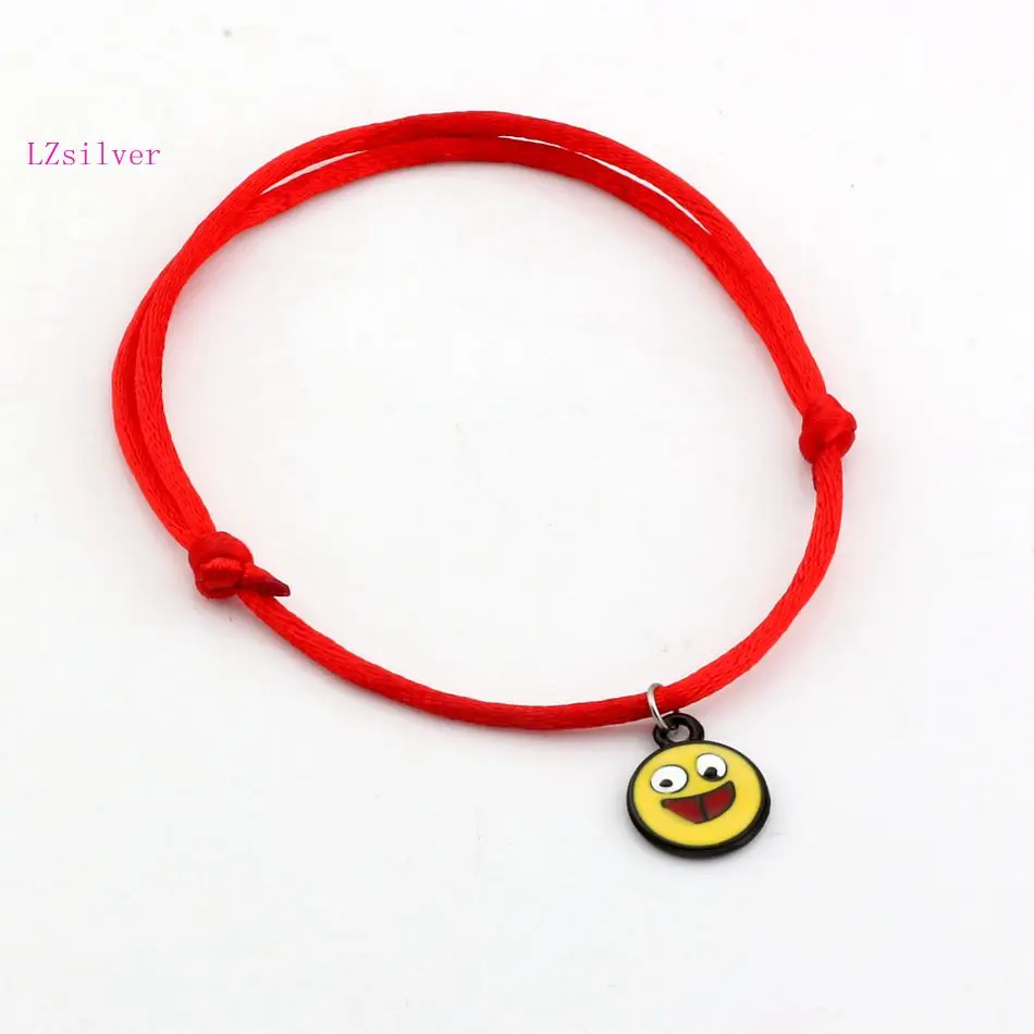 

Hot ! 2pcs White Enamel expression laugh face Charms Red String Good Luck Adjustable Bracelets kl10