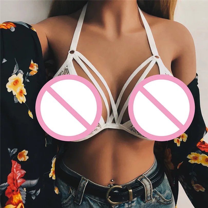 Solid White Sexy Underwear Bras For Women Lace Hollow Out Lingerie Halter Bra Push Up Underwear Encaje Mujer 40MAY2707