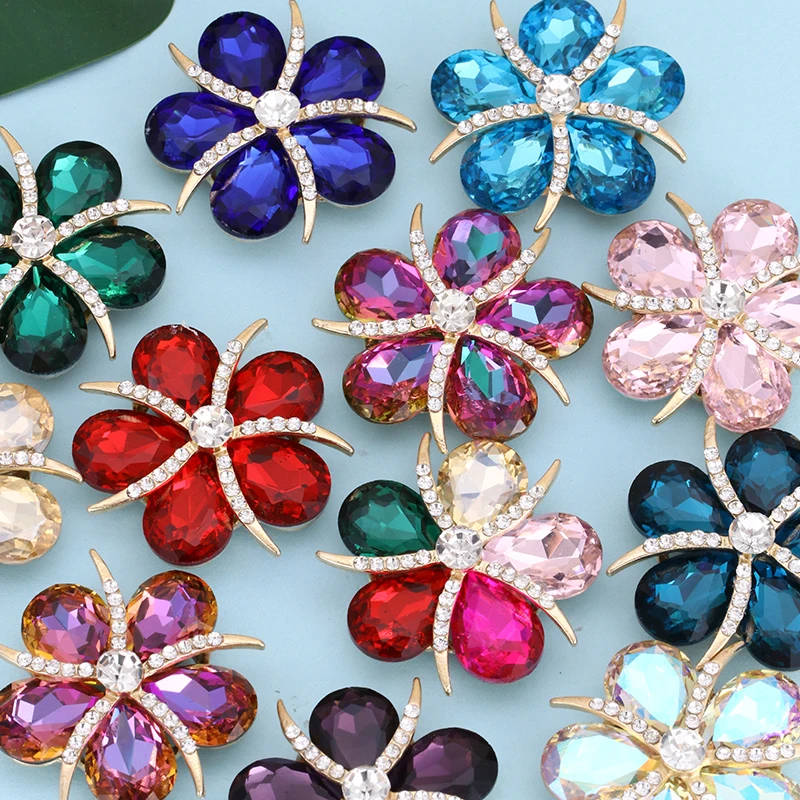 

Crystals Accessories Gold Metal Base Alloy flower Crystals Beads Rhinestones diy Assemble Point Back Sewing Decoration for Clo
