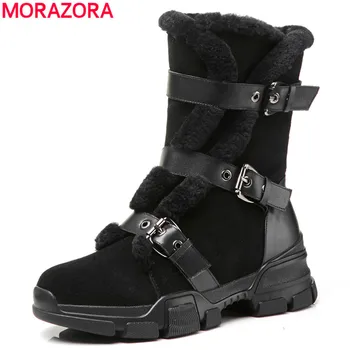 

MORAZORA black top quality ankle boots for women genuine leather winter boots fashion flat shoes woman punk Motorcycle boots