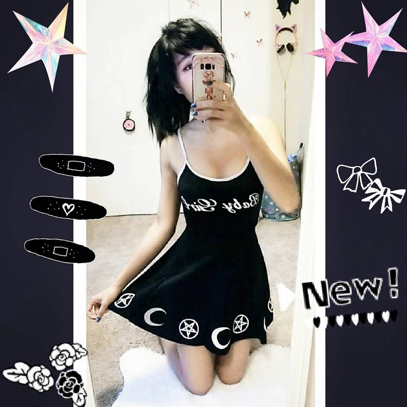 InstaHot Moon печати плиссированные трапециевидной формы юбки для женщин Женский, черный готический панк Прохладный Женская мини-юбка новые