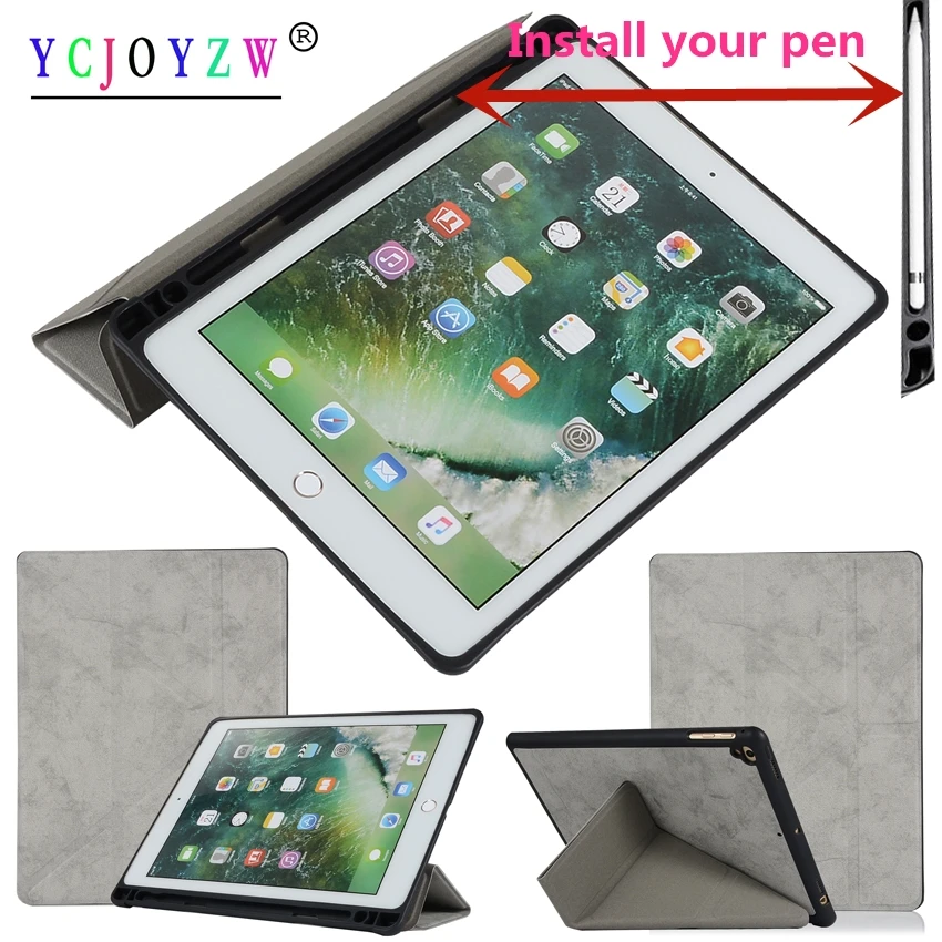 

Case Smart Cover For Apple New iPad 9.7 inch (2017/2018)/Pro 9.7/Air 1/Air 2. PU leather+silicone Pen tray Tablet case-YCJOYZW