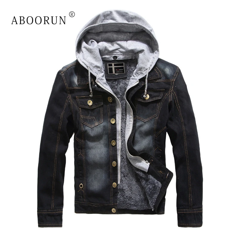 Модная мужская зимняя джинсовая куртка ABOORUN толстые флисовые джинсовые куртки с