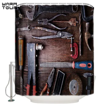 

WARMTOUR Shower Curtain Old Tools Waterproof Shower Curtain Bathroom Decor