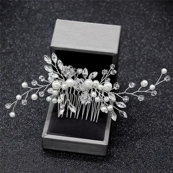 

1pc hair comb European Style Leaves Pearl Crystal Flower Bridal Hair Comb Wedding Hair Accessories