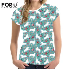 FORUDESIGNS/светло-голубая футболка с цветочным рисунком для женщин, милая удобная летняя женская футболка с короткими рукавами, забавная 3D Femme