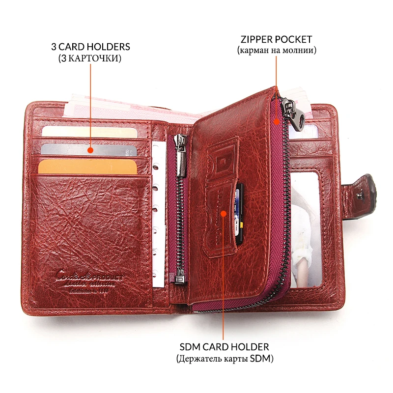 Beste Contact  S 2020 Nieuwe Vintage Vrouwen Portefeuilles Vrouwelijke Echt Lederen Dames Portemonnee Rits En Hasp Ontwerp Met Portemonnees Pocket