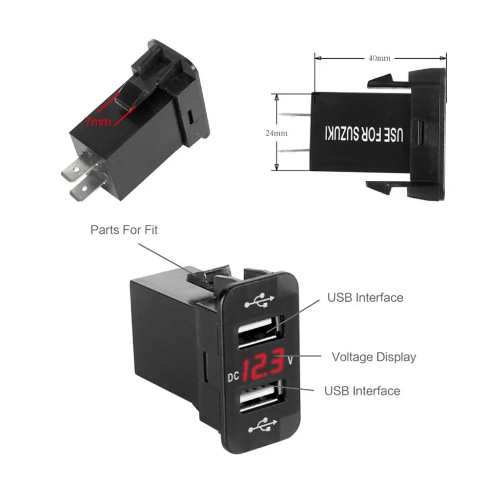 12V Dual USB Автомобильное зарядное устройство светодиодный вольтметр адаптер питания для Suzuki Toyota 40x20mm