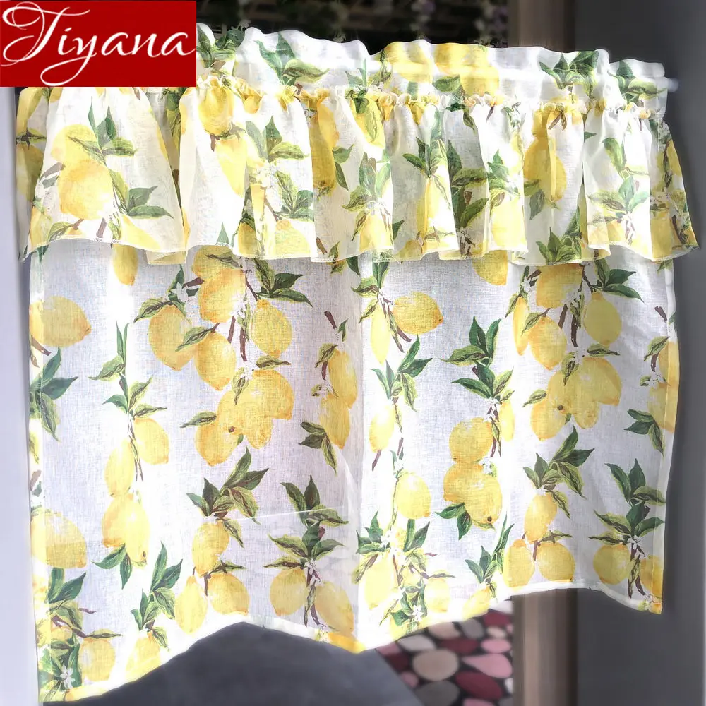 

Lemon Curtain for Small Window Short Curtain Door Bay Kitchen Sheer Tulle Ready Made Double Layer T&166 #30