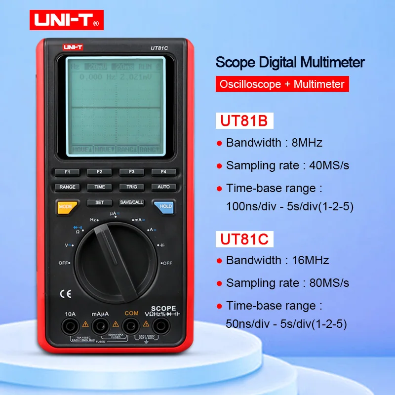 

UNI-T UT81C/UT81B Scope Digital Multimeters Mini Oscilloscope Input High Sensitivity Diode USB Interface PC Software