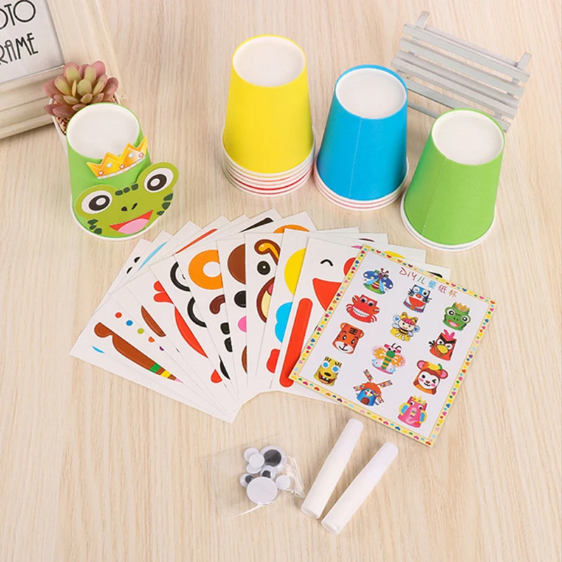 price cut  12pcs 3D DIY Handmade Paper Cups Sticker Material Kit Tool Set Kids Kindergarten School Art Craft E