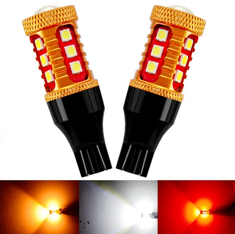 

2PCS T15 921 W16W WY16W 1000Lm 3030 LED Auto Additional Brake Lights Reverse Light Car Rear Turn Signals White Red Amber Yellow