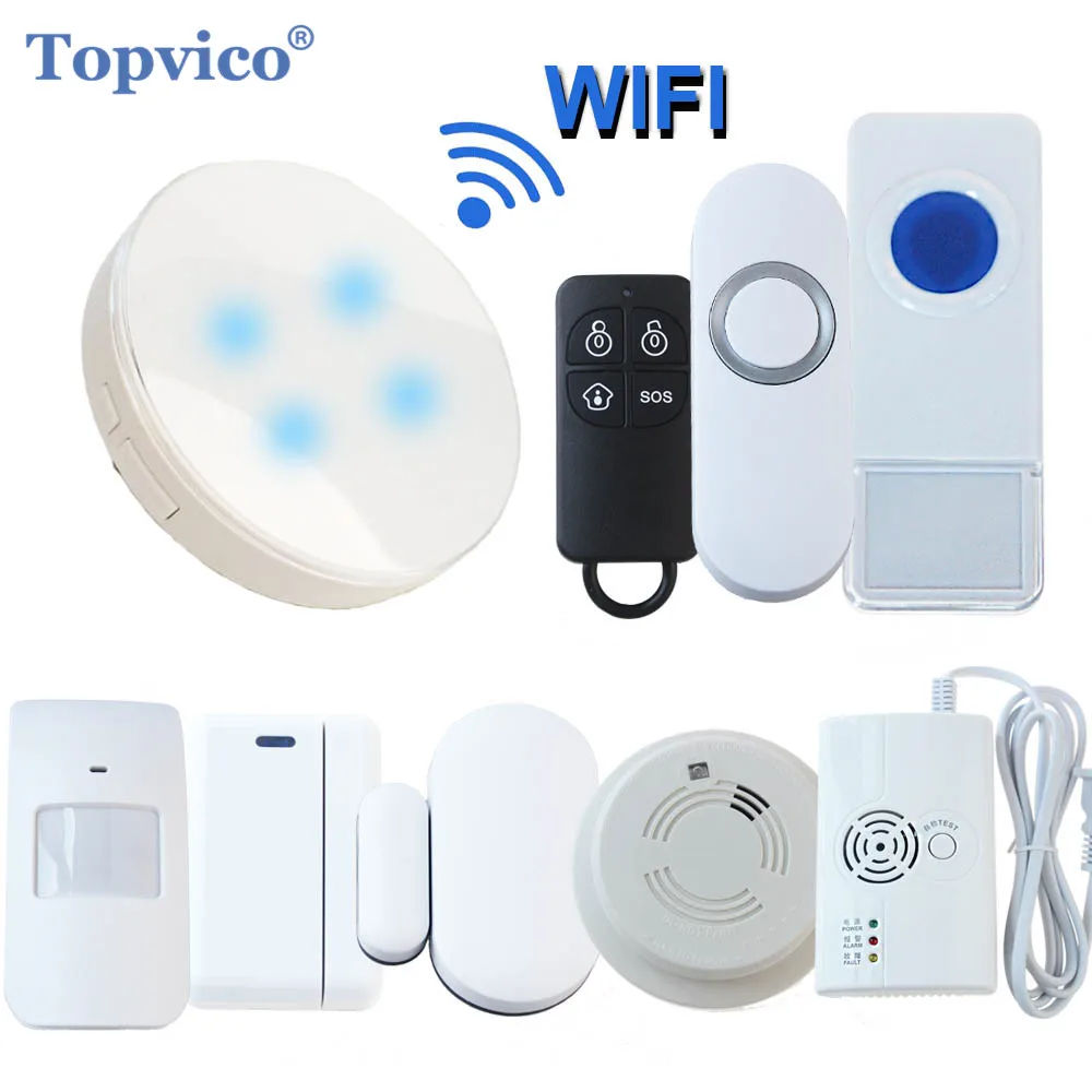 

Topvico WiFi Alarm System App Control PIR Motion Sensor alarm Door / window Sensor SOS Wireless Smart Home Security Alarm System