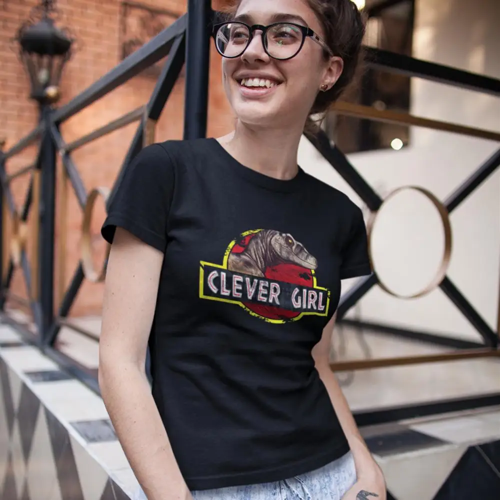 

Jurassic Park T-Shirt Clever Girl T Shirt Printed Summer Women tshirt Silver New Fashion O Neck Oversized Ladies Tee Shirt