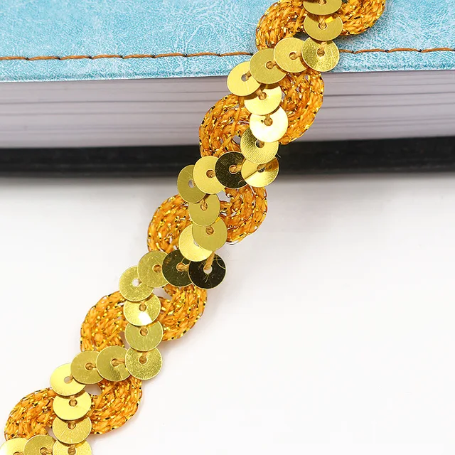 5Meters 1.5cm Loose Round Flat Sequins Laser Giltter Paillettes Sequins for Crafts Sewing on Cloth Accessory Sequin Trim gold
