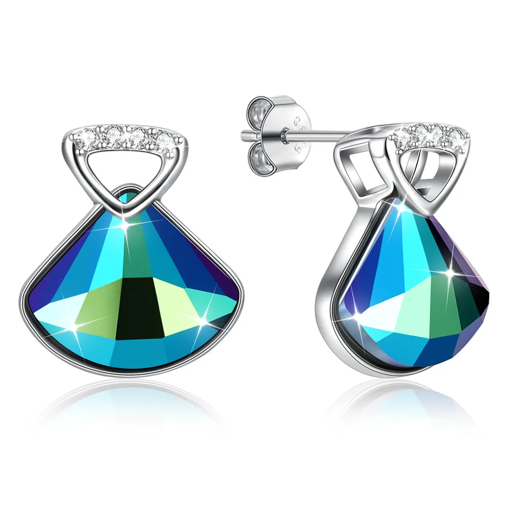 

Austria Element Crystal Earrings European American Fashion 925 Sterling Silver Shell-shaped Earring for Women Blue Platinum