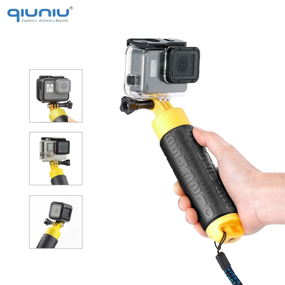 QIUNIU 방수 모노포드 플로팅 핸드 그립 핸들 폴 삼각대, 고프로 히어로 Akaso Insta360 DJI Sjcam Go Pro 액세서리