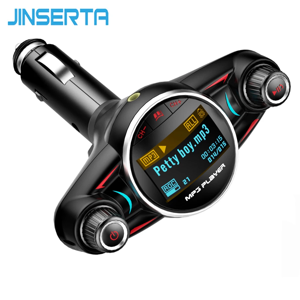 JINSERTA, Bluetooth, fm-передатчик, питание, вкл., ВЫКЛ., автомобильный fm-модулятор, комплект громкой связи, для автомобилей, TF, USB, AUX, аудио, MP3 плеер, USB, зарядное устройство для телефона